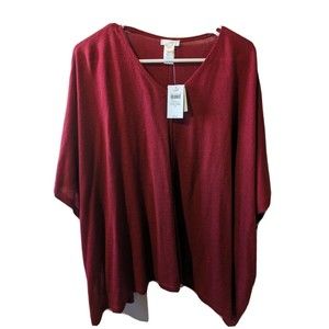 J Jill Women’s Dark Red Lightweight Knit Poncho Cape One Size Petite